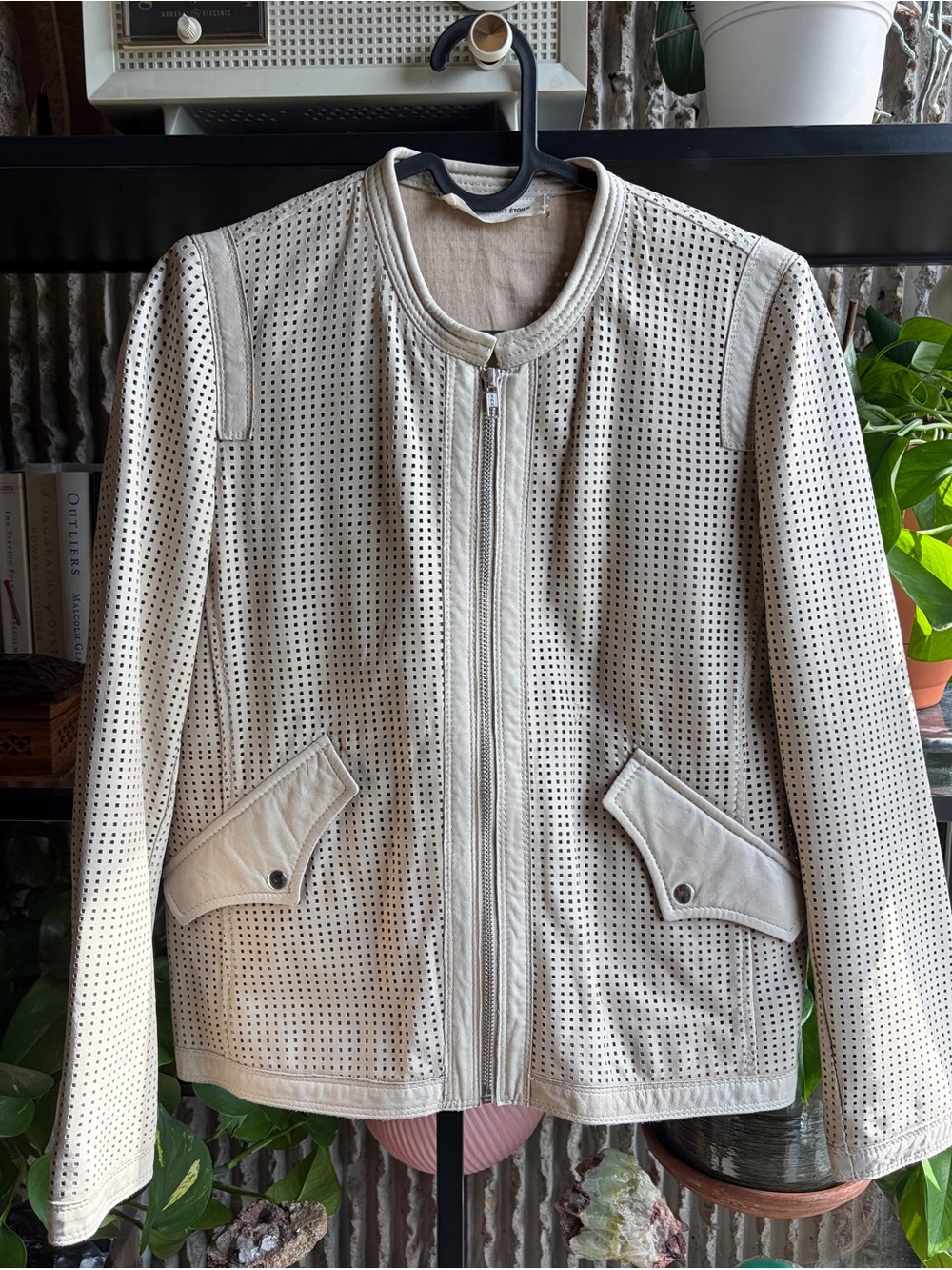 Isabel Marant Etoile Beige/Cream Perforated Leather Zip Jacket